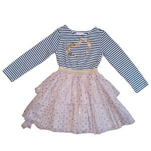 Little Lass Glitter Heart Tulle Fairy Dress Black Stripe Pink Girls Sz 5